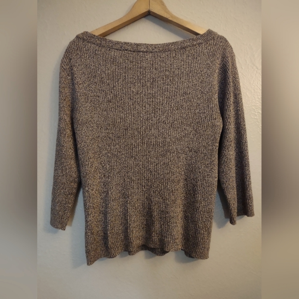 Erika Ribbed Knit Sweater with Bow Neckline - Boat Neck 3/4 Sleeves Petite Large - Picture 8 of 12